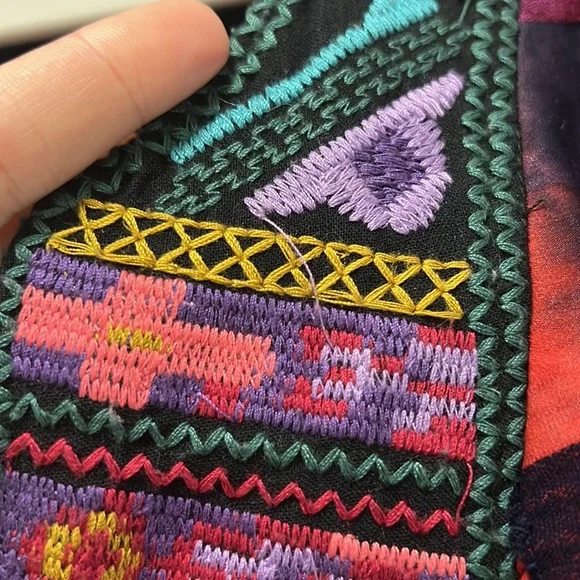 Caleaas boho style multicolor mix media tunic length 3/4 sleeve top - Picture 6 of 16